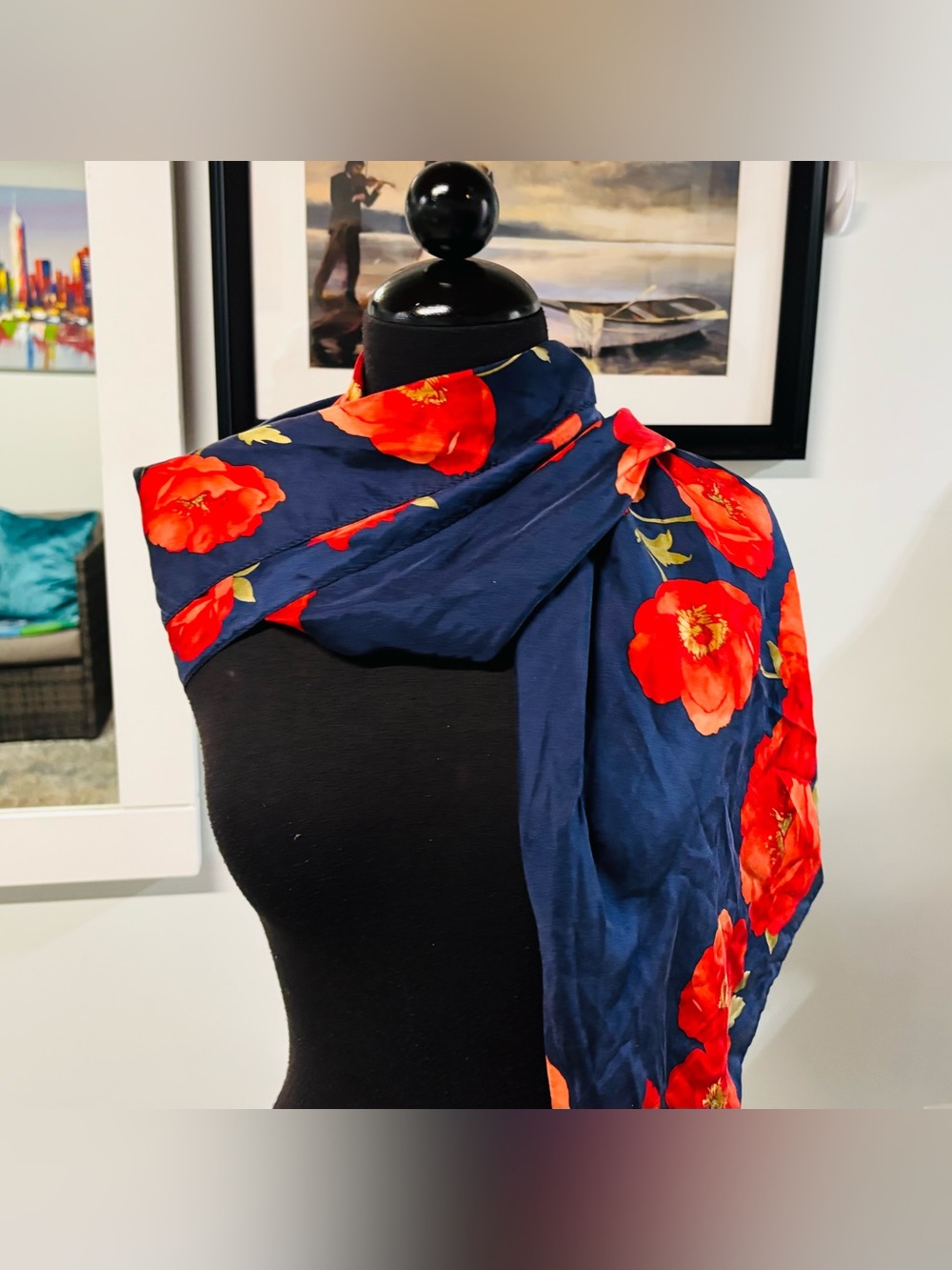 ❤️Vintage Oscar de la Renta Poppy Silk Scarf